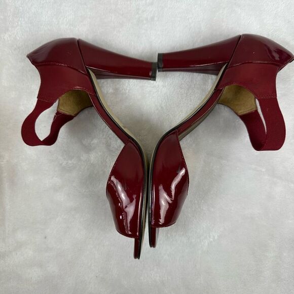 Circa Joan David Womens 6.5 Jamberly Peep Toe Strappy Heel Cranberry Red Patent - Picture 3 of 10